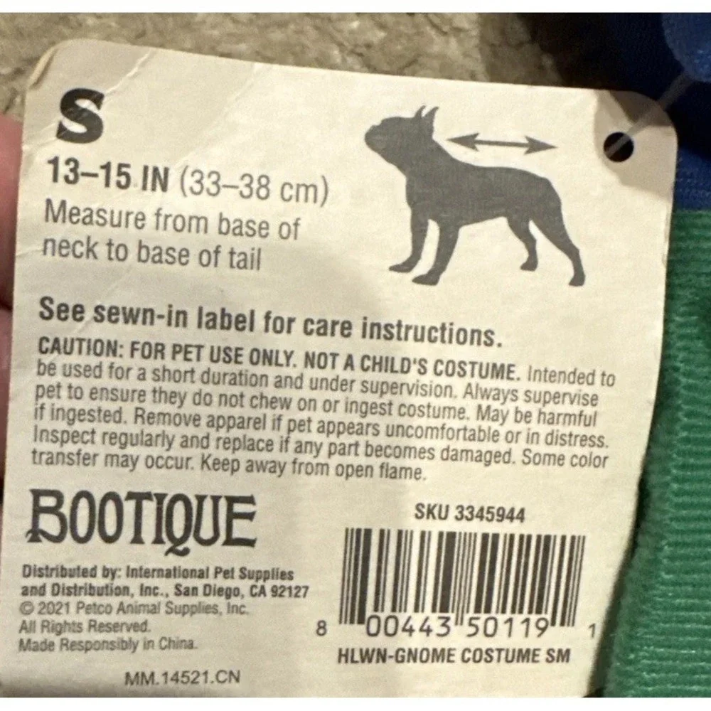 New Botique Pet Gnome Sz Small Full ‎ Halloween Costume 13-15